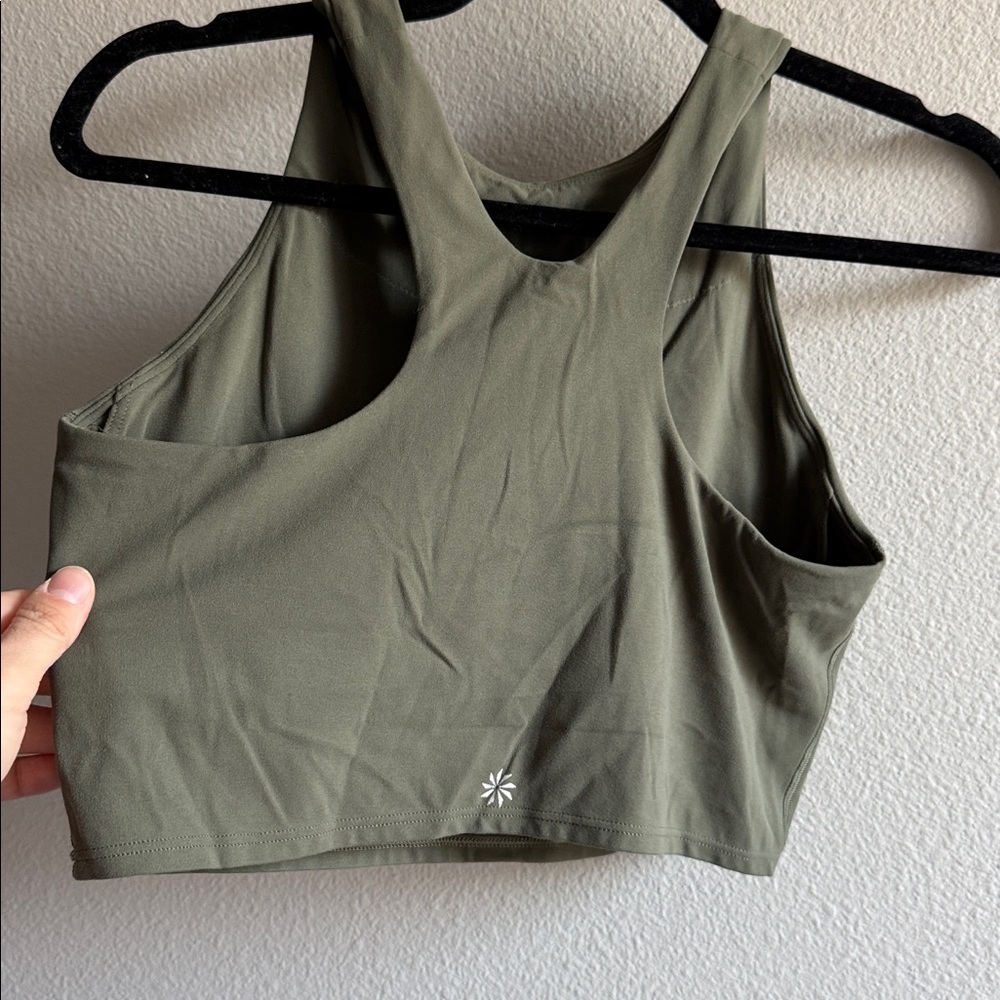 Athleta Conscious Crop Bra Army Khaki Green High Neck size medium - Picture 3 of 4